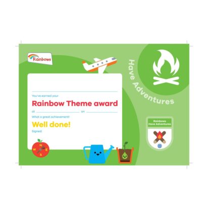 Theme award - Rainbows have adventures certificate